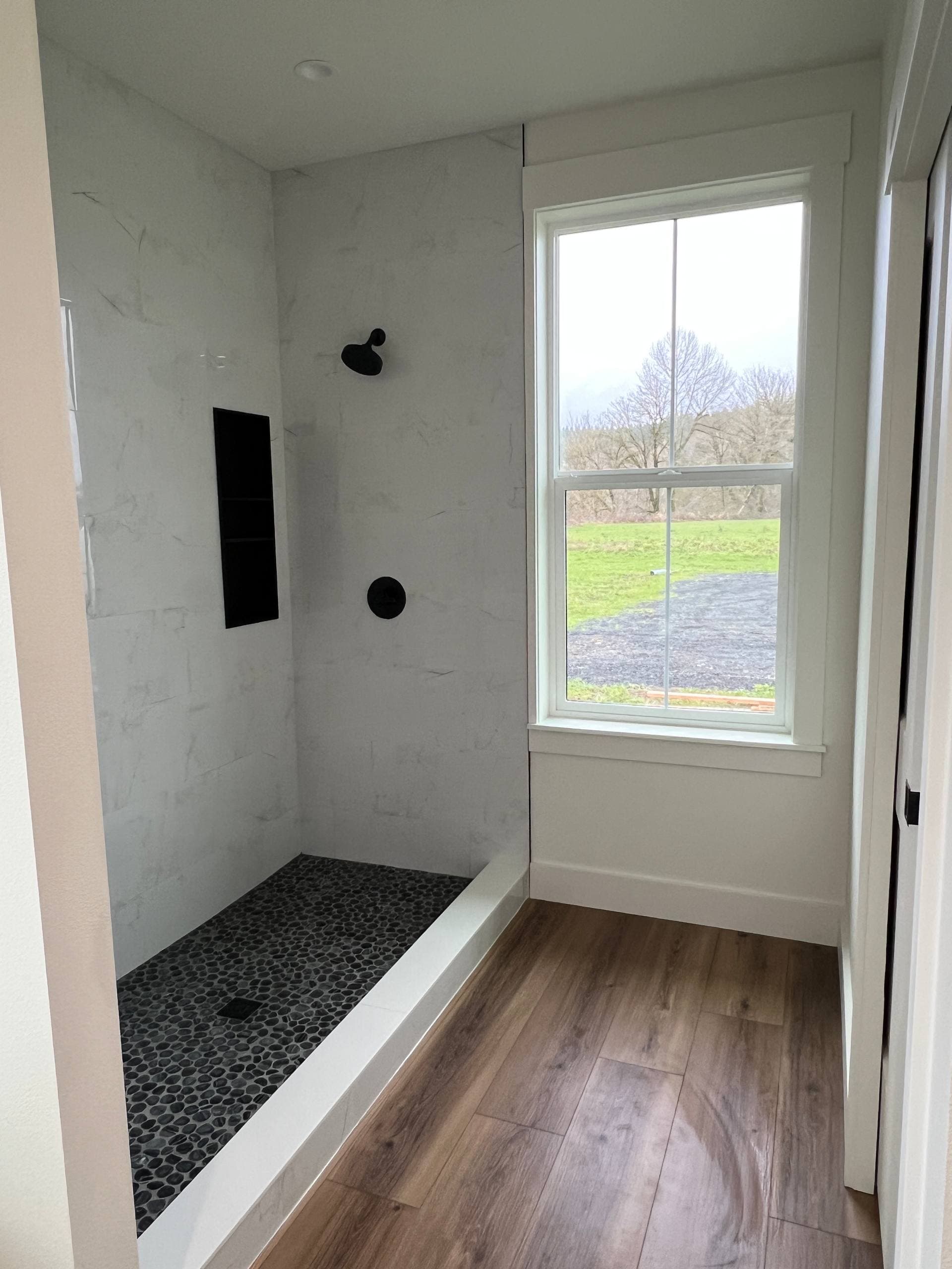 Walk-in marble shower