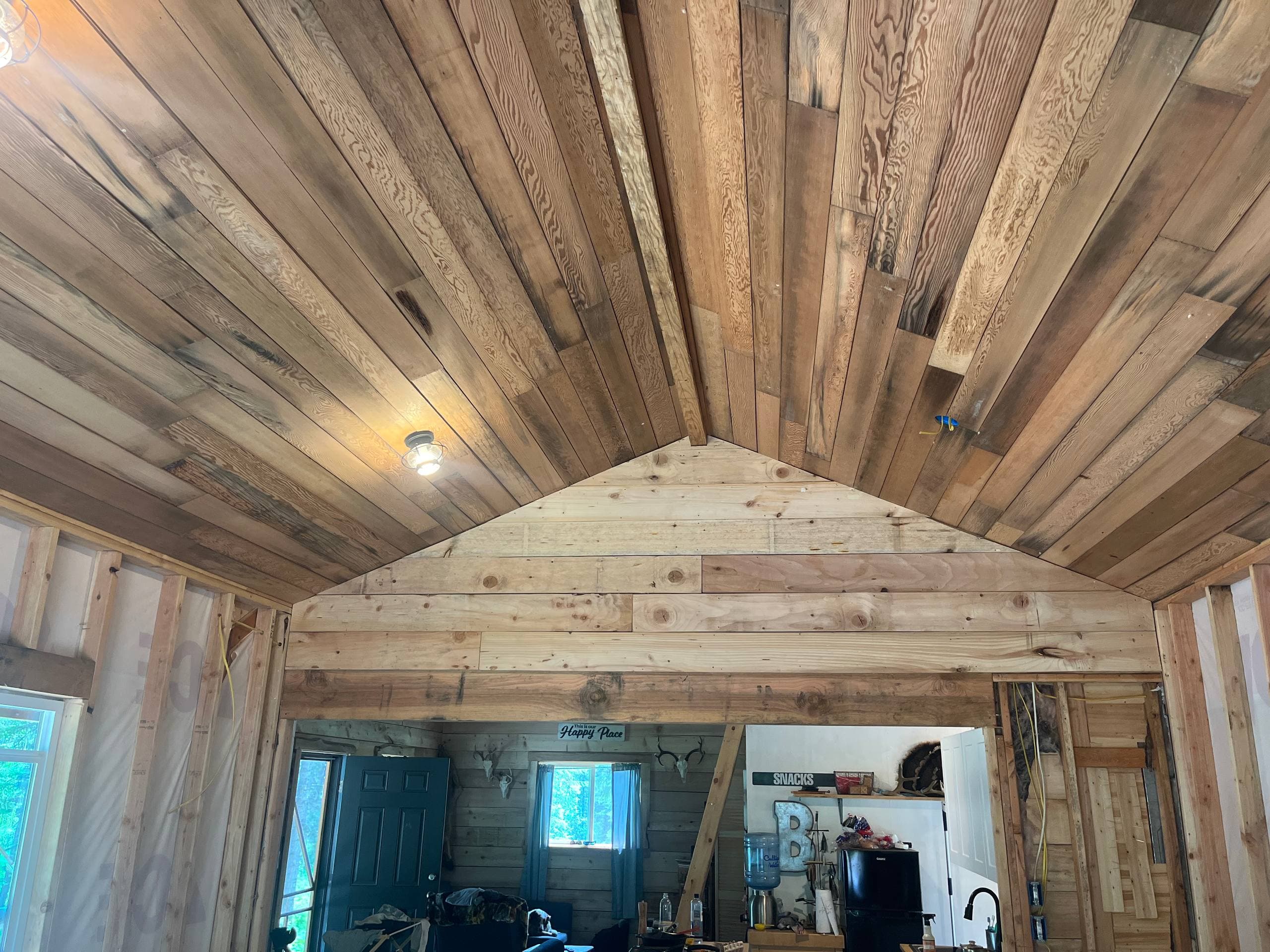 Tongue and groove wood ceiling